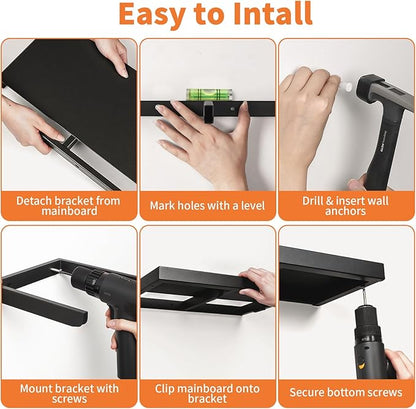 Floating Shelves for Wall - All-Metal Construction Heavy Duty Bathroom Shelves, Floating Shelves Rustproof & Waterproof, Wall Mount Shelves for Bathroom, Kitchen, Bedroom, Office (2 Pack)