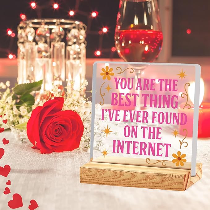 Valentines Desk Decor, Happy Valentine's Day Home Office Table Sign for Porch Tiered Tray Shelf Party, Rustic Romantic Acrylic Gifts Decorations for Him Her Wife, You Are The Best Thing