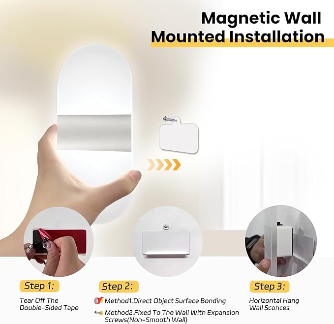 Modern Wall Sconces,2 PCS Acrylic LED Wall Lamp for Living Room Bedroom Hallway,Rechargeable USB Battery Operated,Adjustable Light,Bedside Lights,Touch Control Switch White Light(Arc-Shaped)