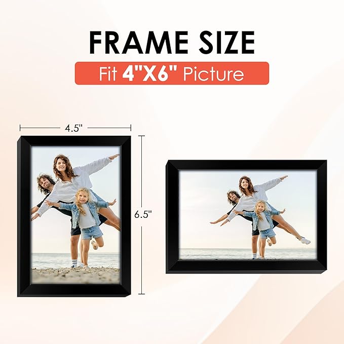 FIXSMITH 4x6 Picture Frame, Black Photo Frames with HD Plexiglass for Wall Hanging or Tabletop Display, 2 Pack