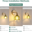 Plug in Wall Sconce, Green Tulip Glass Lampshade Wall Light Plugin Corded for Bedside Bedroom Doorway