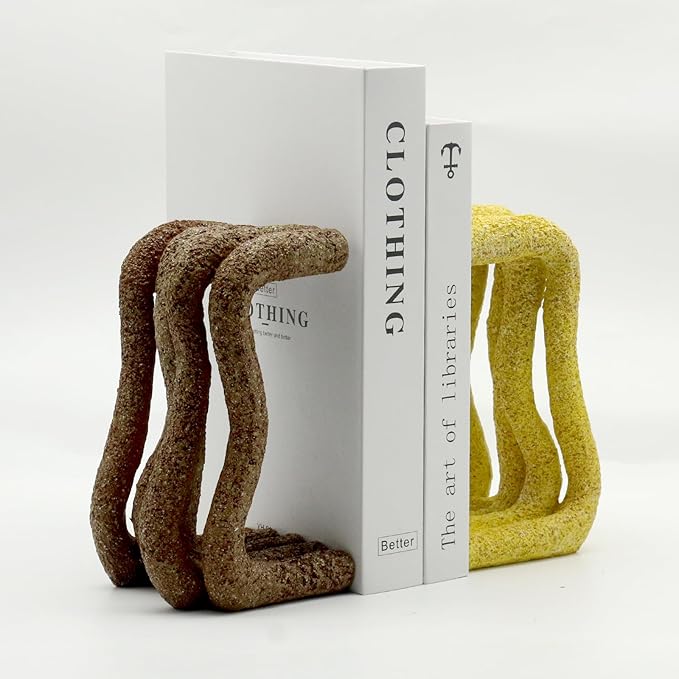 Lukitas Curved Wave Decorative Bookends - Heavy Duty Non-Slip Book Holders, Modern Artistic Ornaments for Office Home Bookshelf Decor, Resin 7.5''