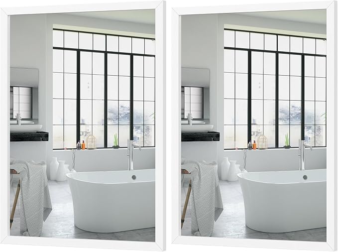 White Large Bathroom Wall Mirror, 18x24 Mirror Set of 2 for Bathroom, Vanity