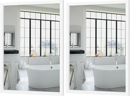 White Large Bathroom Wall Mirror, 18x24 Mirror Set of 2 for Bathroom, Vanity