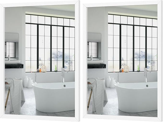 White Large Bathroom Wall Mirror, 18x24 Mirror Set of 2 for Bathroom, Vanity