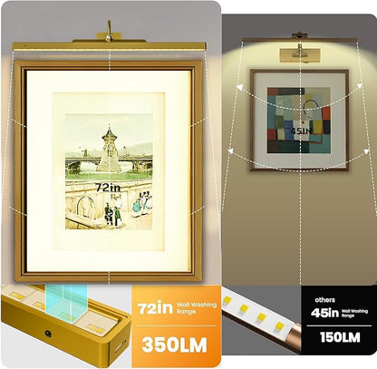 24 Inch Battery Powered Picture Light - Gold Wireless Wall Sconce with Remote & Timer for Photos, Paintings, Art & Home Gallery