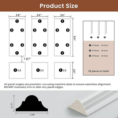 SmartStandard Pre-Cut Wall Molding Kit, 6-Frame Wainscoting Panels for Interior Wall Moulding Decor, Ready to Assemble Accent Panel