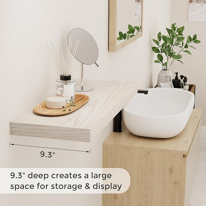 Fun Memories Floating Shelves 24 Inch Long, 9.3 Inch Deep Floating Shelf for Lving Room, Bedoom, Kitchen, Deep Wall Shelves for Bathroom, 2 Pack Storage Display Shelf for Books, Decors, Brich