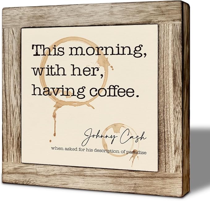 This Morning With Her Having Coffee Wooden Box Sign, Coffee Stains Decor Sign, Rustic Wooden Cafe Table Top Decor, Freestanding Cafe Decoration 5.9X5.9 Inches