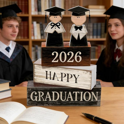 2026 Graduation Table Decorations Class of 2026 Senior Tiered Tray Decor Wooden Block Signs Farmhouse Congrats Grad Tabletop Party Centerpiece for Tables Wooden Sign for Home Decor