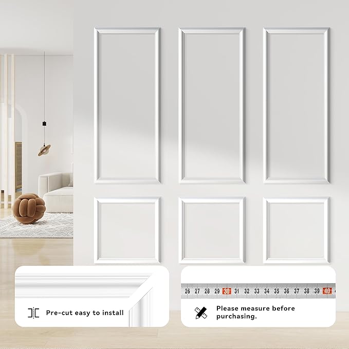 PALMPOP Peel and Stick Wall Molding Kit of 6 Frames,Premade Accent Wainscoting Panels, Ready to Molding Trim for Living Room Bedroom Corridor Home Interior Wall Panel Decor (54x24in)