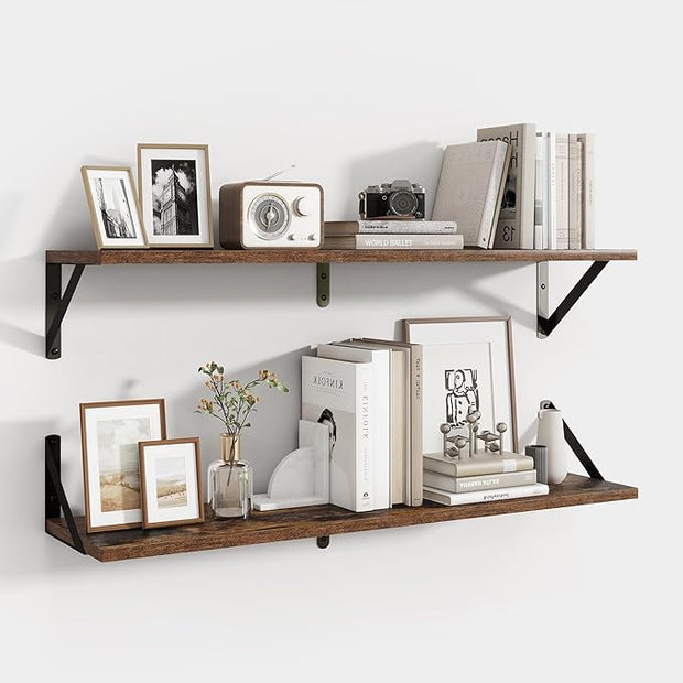 Axeman 32 Inch Floating Shelves | 8 Inch Deep Brown Wood Wall Shelves Set of 2 | 31.5" W x 8" D Rustic Brown Floating Shelves for Bathroom Kitchen Living Room