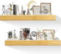 32 Inch Picture Ledge Shelf with Lip,Floating Shelves for Wall, Set of 2 Solid Pine Wood Shelves with Invisible Brackets, Wall Storage for Living Room, Bedroom, Kitchen, Bathroom(Nature Wood)
