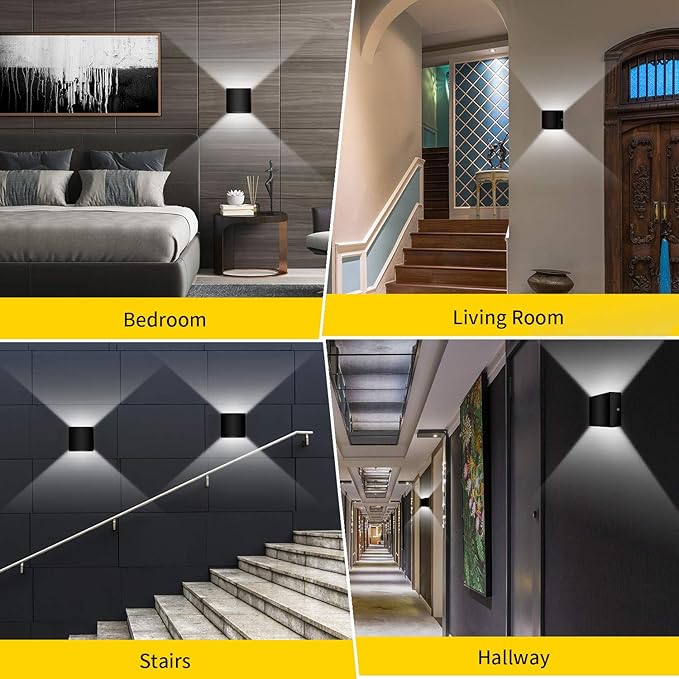 Lightess 2 Pack LED Wall Sconce Mini 10W Hardwired, Modern Wall Lamp Black Up Down Wall Mount Lights Mini Metal for Living Room Hallway Bedroom Decor, Cool White, O1186TP