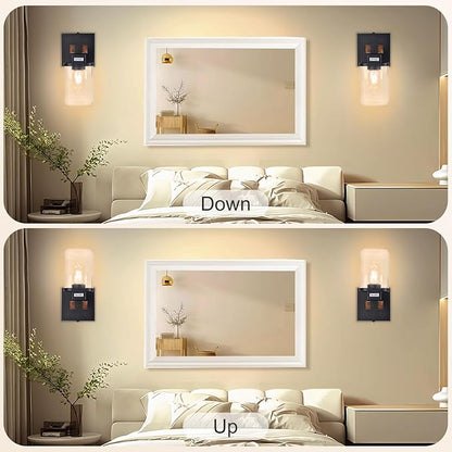 Battery Operated Wall Sconce 2-Pack Farmhouse Battery Wall Sconces Set of Two Rechargeable Lamp, Wireless Cordless Light for Bedroom