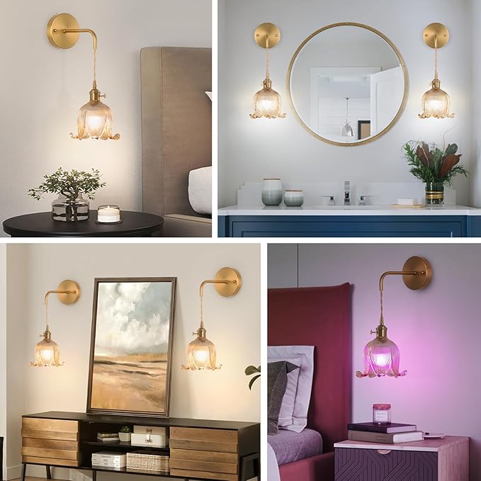 Battery Operated Wall Sconce Set of 2,Adjustable Chain Retro Gold Wall Mounted Light RGB with Remote,Wireless Rechargeable Dimmable Indoor Wall Lamp for Living Room Bedroom