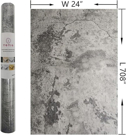 TOTIO Wide Grey Concrete Wallpaper Peel Stick 24x708inch Matte Thicken Waterproof Adhesive Gray Cement Textured Contact Paper Vinyl Wall Paper Rolls for Store Rental House Industrial Style Earthy Grey