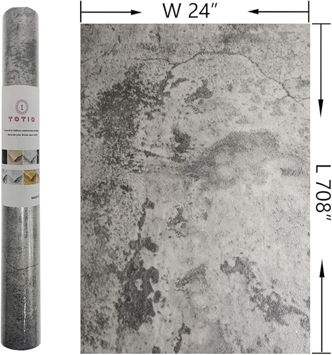 TOTIO Wide Grey Concrete Wallpaper Peel Stick 24x708inch Matte Thicken Waterproof Adhesive Gray Cement Textured Contact Paper Vinyl Wall Paper Rolls for Store Rental House Industrial Style Earthy Grey