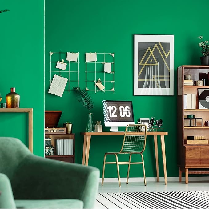 VEELIKE Thick Shamrock Green Peel and Stick Wallpaper Vintage Green Wallpaper for Bedroom Living Room Kitchen 24''x354'' Self Adhesive Removable Solid Color Vinyl Wrap Contact Paper for Cabinets Desk