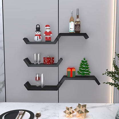 Black Floating Shelves for Wall Shelf for Bedroom,Repisas Flotantes De Pared, Waterproof Solid Wood Floating Shelves Bathroom，Small Relief Textures,for Bathroom,Bedroom,Living Room, Kitchen