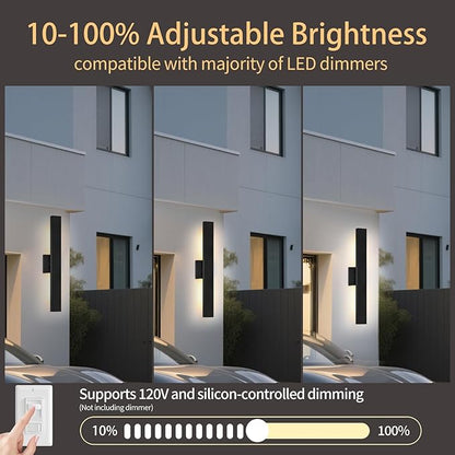 Aluminum Modern LED Wall sconces 2 Pack, 24.4 inch Matte Black Waterproof Wall Lights with 28W LED Light Source for Indoor,Outdoor,Living Room,Bedroom,Garage,Porch,Hallway