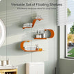 Orange Floating Shelves Set of 3, Orange Metal Decor, Unique Mounted Floating Shelf, Modern Long Wall Shelf, Large Wall Shelves for Bedroom, Bathroom, Living Room