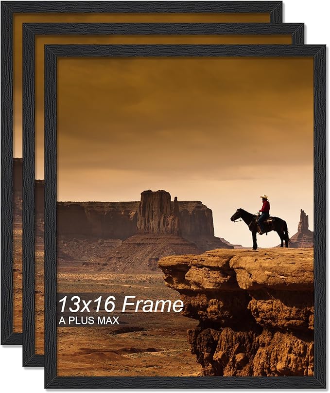 A PLUS MAX 13x16 Picture Frame Set of 3, Black Engineered Wood Frame for 13 x 16 Inch Picture Poster Photo, Light Weight 13 by 16 Frame with Wood-grain for Wall - 3 Pack/Black/13 x16