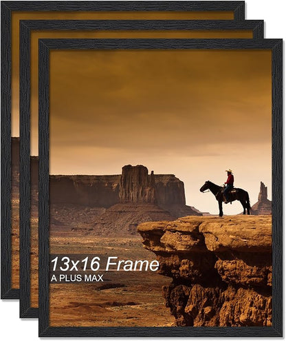 A PLUS MAX 13x16 Picture Frame Set of 3, Black Engineered Wood Frame for 13 x 16 Inch Picture Poster Photo, Light Weight 13 by 16 Frame with Wood-grain for Wall - 3 Pack/Black/13 x16
