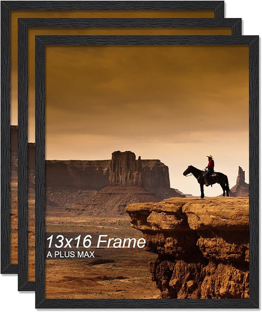 A PLUS MAX 13x16 Picture Frame Set of 3, Black Engineered Wood Frame for 13 x 16 Inch Picture Poster Photo, Light Weight 13 by 16 Frame with Wood-grain for Wall - 3 Pack/Black/13 x16