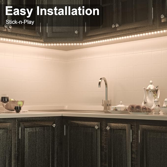 WOBANE LED Cabinet Lights,4 PCS 20inch LED Strip Lights Kit,Under Counter Lighting for Kitchen,Under Desk,Shelf,Display Case,Furniture, 120 LEDs,1200 Lumen,4000K Natural White