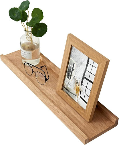 Oak Floating Shelves - Natural Wood Wall Mounted Display Picture Ledge - Home Office Living Room Bedroom Wall Storage Shelf - 6x24 inch