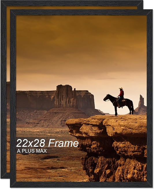 A PLUS MAX 22x28 Picture Frame Set of 2, Black Engineered Wood Frame for 22 x 28 Inch Picture Poster Photo, Light Weight 22 by 28 Frame with Wood-grain for Wall - 2 Pack/Black/22 x28