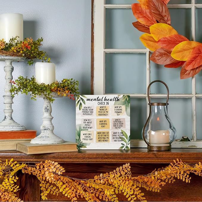 Mental Health Office Decor Wood Box Sign, Positive Self Affirmations Wooden Box Sign Office Desk Decorative Signs, Inspirational Counselor Office Desk Signs Decor, Cheer Up Gifts for Coworkers Friends