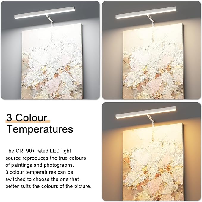 Plug in Picture Lights for Wall, 16 inch Dimmable LED Art Light with Remote, 3 Colour Temperature Gallery Painting Wall Light for Picture Display Dartboard Art Work (Nickel)