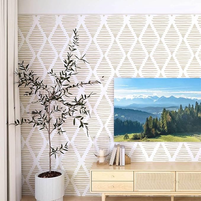Modern White and Beige Peel and Stick Wallpaper Stripe Removable Wallpaper Vinyl Waterproof Contact Paper Shelf Paper Drawer Liner Roll for Bedroom Living Room.Neutral 17.7"x480"
