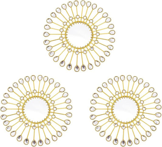 Gold Mirrors - Sunburst Valentine Wall Art, Decorative Round Mirrors for Valentine Bedroom, Living Room, Bathroom, Kitchen, Entryway, Hallway - Set of 3