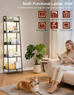 5-Tier Small Ladder Shelf with LED Lights, Touch & Remote Control, 3 Color Temperatures, Dimmable Tall Corner Standing Bookcase, Metal Wood Display Shelf for Living Room, Bedroom(Black)