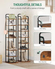 8 Tiers Vertical Shoe Rack, Narrow Shoe Tower, Tall Shoes Shelf with 2 Hooks, Adjustable Shelves, Corner Shoes Shelves for Small Spaces, Entryway, Living Room, Rustic Brown SR04301B