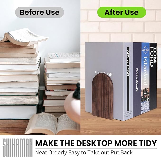 Book Ends,2 Pair Medium Bookends Wood Book Ends Universal Economy Bookend (2, Medium)