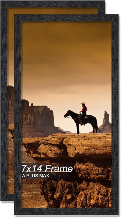 A PLUS MAX 7x14 Picture Frame Set of 2, Black Engineered Wood Frame for 7 x 14 Inch Picture Poster Photo, Light Weight 7 by 14 Frame with Wood-grain for Wall - 2 Pack/Black/7"x14"