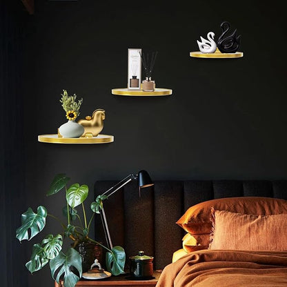 ZEXUIRU 3 Set Glass Decorative Floating Shelves Metal Frame Display Shelf Wall Decor for Home Office Mixed Size