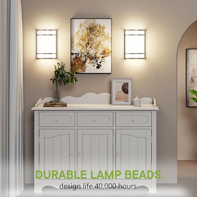 LED Indoor Wall Mount Light Fixture, Brushed Nickel Wall Sconce Lighting, 3000K 4000K 5000K Adjustable, Half Cylinder Hallway Light Fixture for Living Room Bedroom Porch 2 Pack