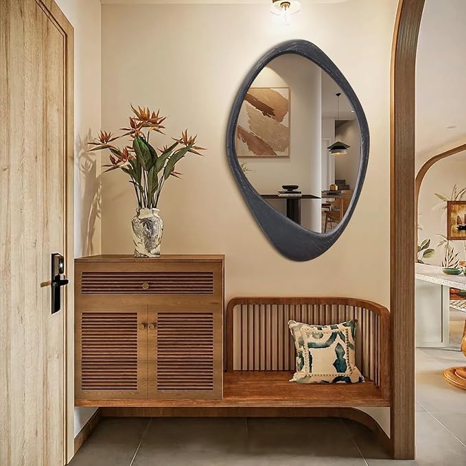 AAZZKANG Vintage Wall Mirror with Wood Framed Large Irregular Hanging Mirrors 28"x20" Decorative for Bathroom Bedroom Living Room Entryway