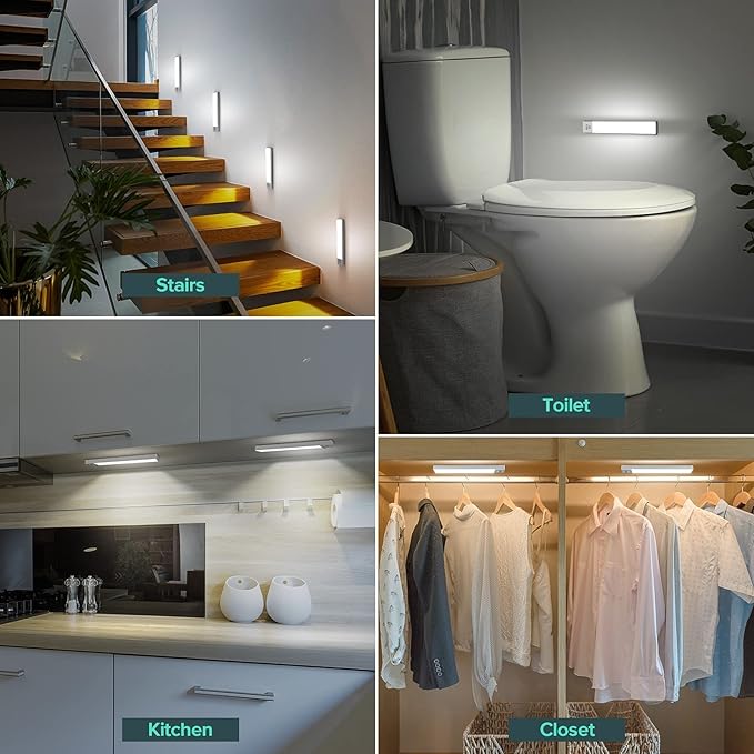 Under Cabinet Lights, Motion Sensor Closet Light, Rechargeable 1500mAh Battery Operated, 3 Modes 36 LED Lighting for Kitchen Counter Cabinet (1 Pack)