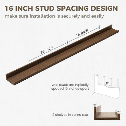 Axeman 48 Inch Floating Shelves | Picture Ledge Shelf Set of 2 | Walnut Wall Shelves with Lip | Walnut Picture Shelf for Wall with Ledge | Photo Ledges 48 Inch