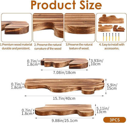 3 Sets Small Floating Shelves for Wall,3 Size Live Edge Wooden Shelf Cloud Farmhouse Vintage Wall Decor with Metal Bracket for Living Room Bedroom(Brown)