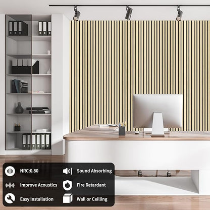 Art3dwallpanels Wood Slat Wall Panel, 108'' x 13'' Wood Panels for Wall 2 Pack 3D Soundproof Wall Panels, Large Acoustic Panels Sound Absorbing for Interior Ceiling and Wall Decor Noise Reduction,Oak