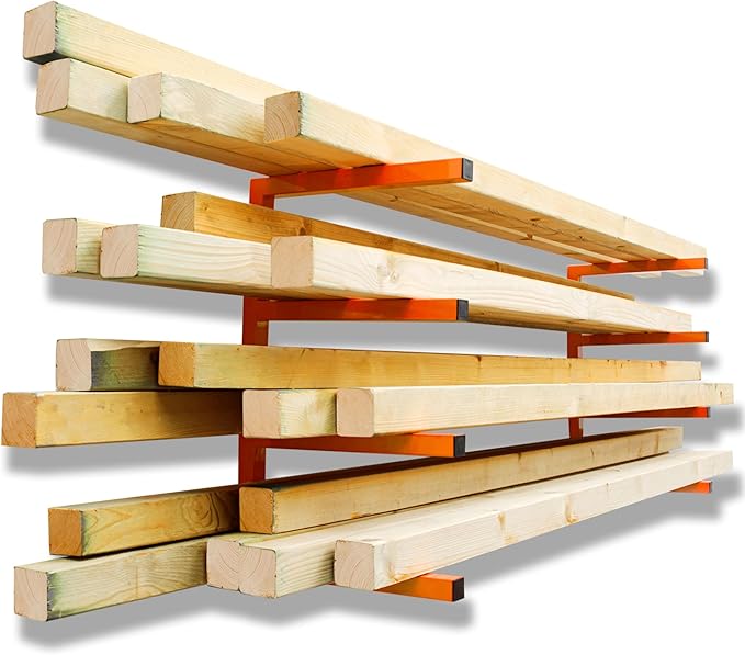 YYR Wood Organizer and Lumber Storage Rack Wall Mount, Heavy Duty Metal Shelf with 4-Level Holds Up 800 LBS, Indoor & Outdoor Use - Orange