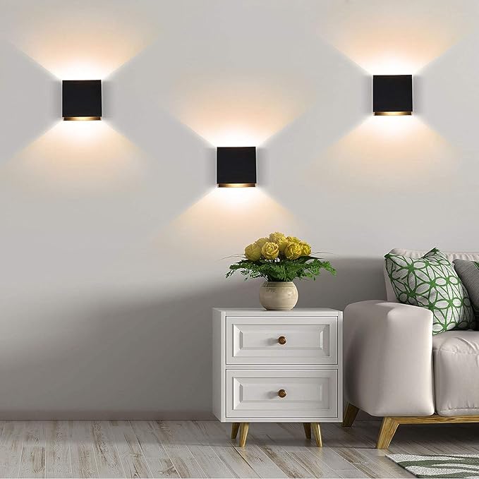 Lightess Indoor Wall Sconce Dimmable 10W, Modern LED Wall Lamp Black, Up Down Wall Mount Lights Mini Metal for Living Room Bedroom Hallway Decor, Warm White, O1185TP