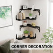 Muzilife Corner Floating Shelves Wooden Floating Shelve Set of 4, Wall Mounted for Storage, L-Shaped Shelves for Wall Decor Organizer for Bedroom, Bathroom, Kitchen, Living Room and Office, Black